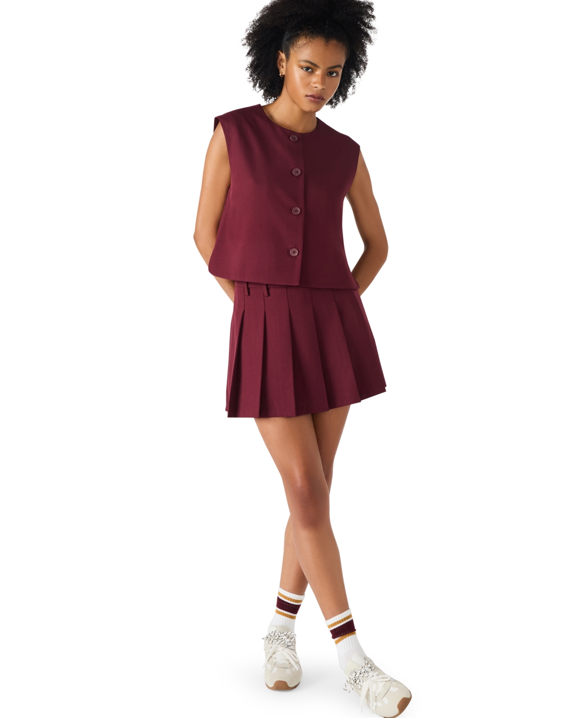 Steve Madden Margo Pleated Miniskirt In Burgundy