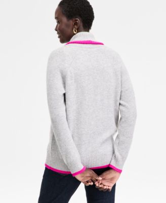 Women's 100% Cashmere Tipped Shawl-Collar Boyfriend Cardigan, Macy's Exclusive 