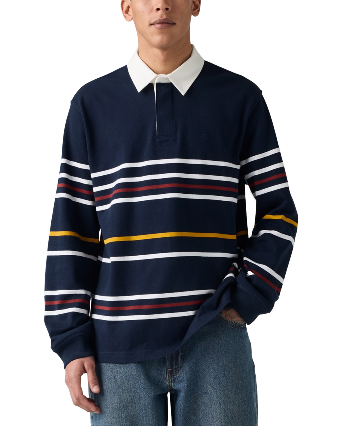 Men's Union Relaxed Fit Long Sleeve Striped Rugby Shirt - Navy Blazer