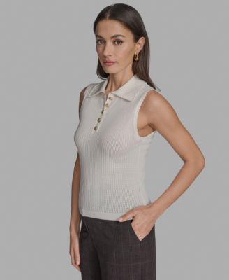 Women's Cotton Collared Sleeveless Knit Top