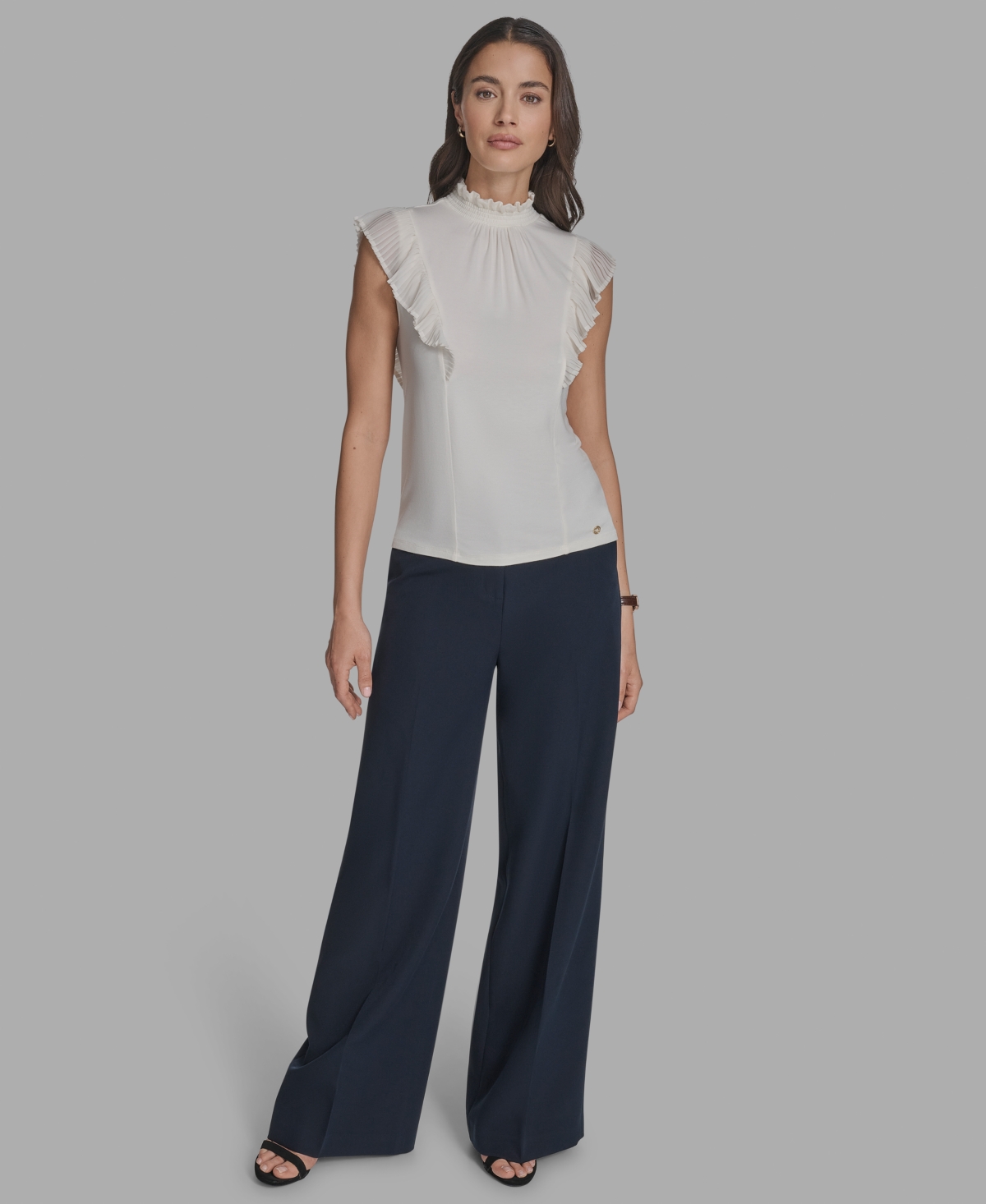 Bcbg Women's Mock Neck Knit Flutter-sleeve Top In White