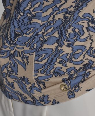 Women's Printed Mock Neck Knit Flutter-Sleeve Top