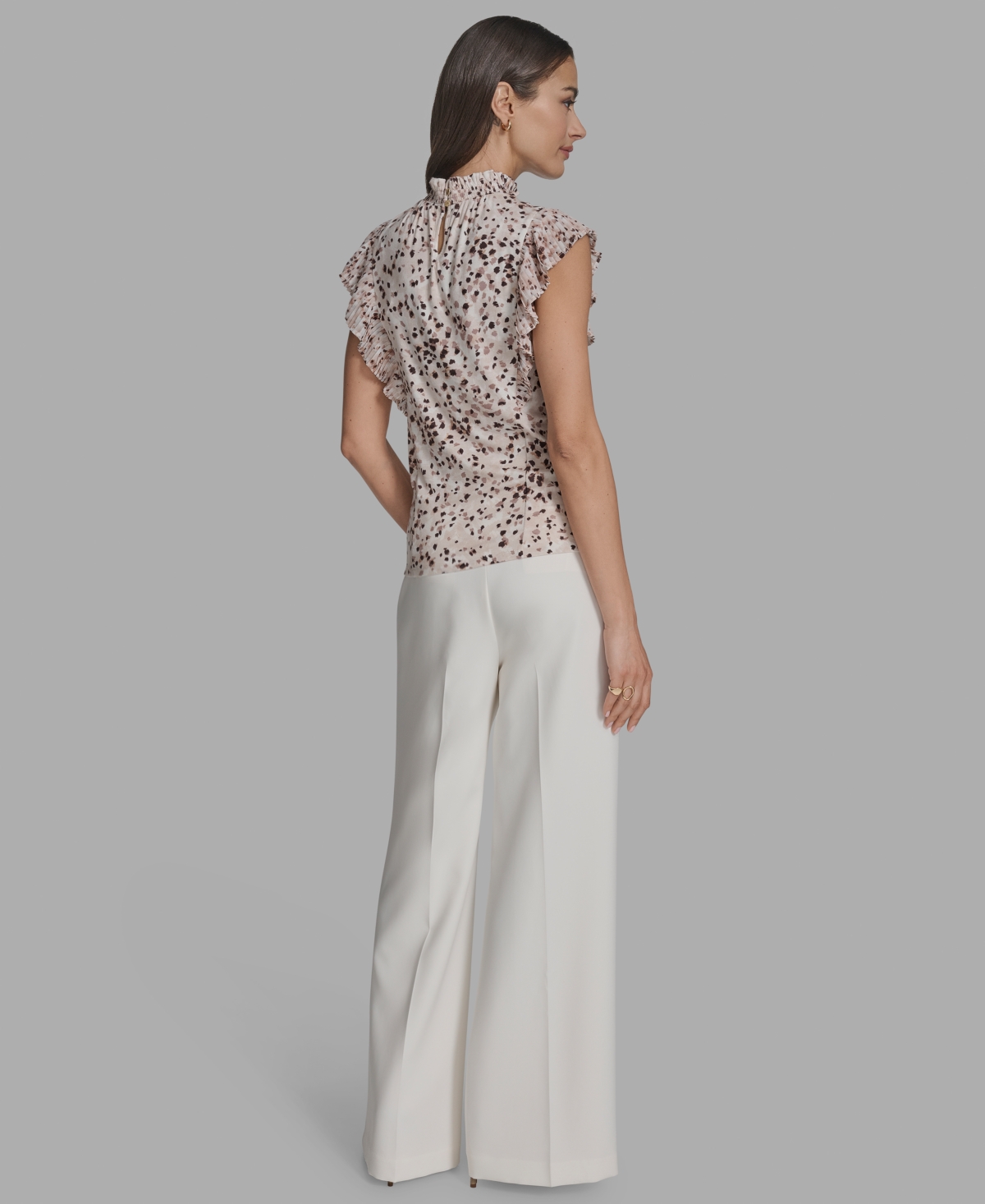 Bcbg Women's Printed Mock Neck Knit Flutter-sleeve Top In Neutral