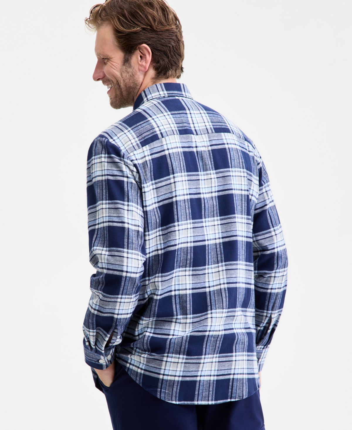 Club Room Men's Vine Plaid Button-down Flannel Shirt, Macy's Exclusive In Blue