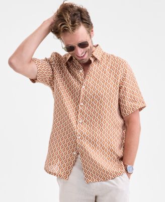 Club Room - Men's Short-Sleeve Tonelle Geo-Print Linen Shirt