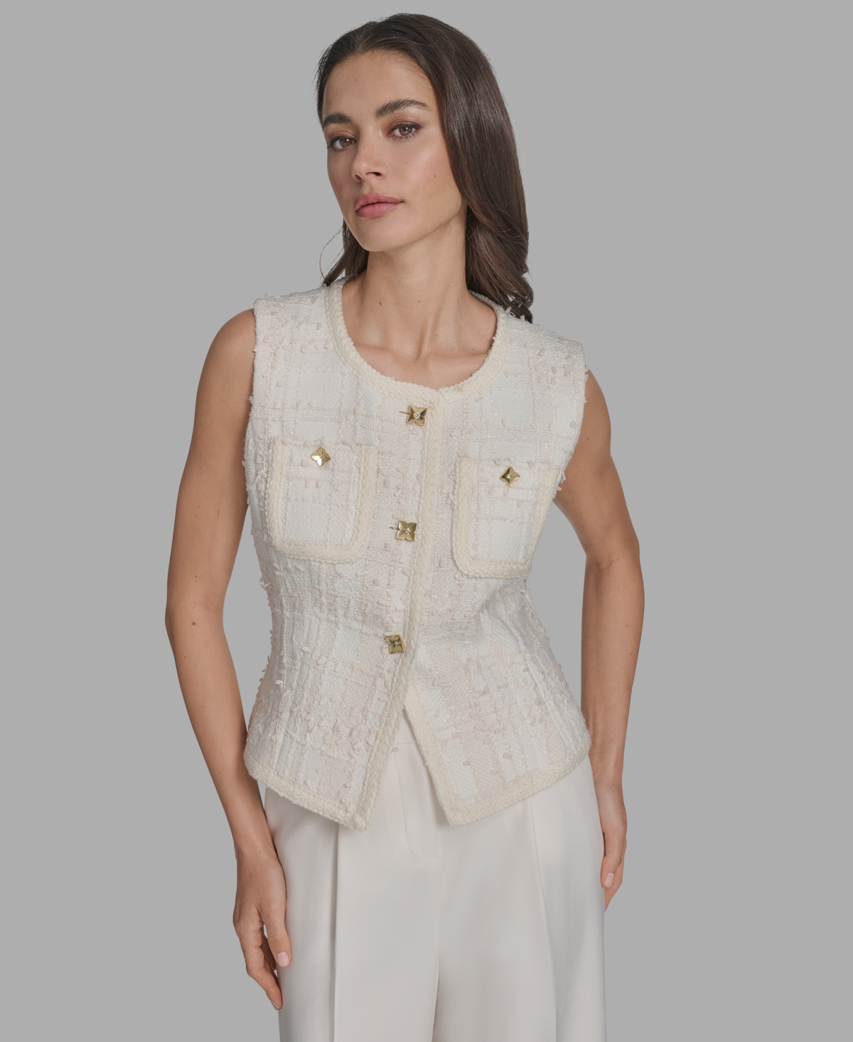 Bcbg Women's Textured Crewneck Button-front Vest In Neutral