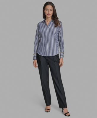 Women's Striped Rhinestone-Cuff Shirt