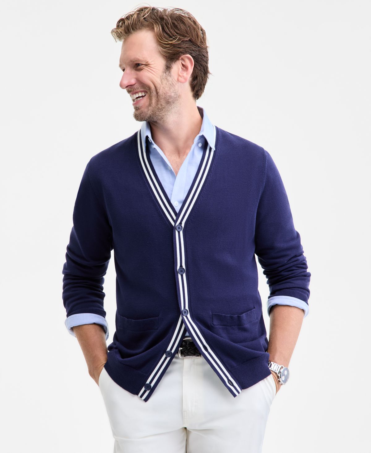 Свитер-кардиган с длинным рукавом и нашивкой на локте, эксклюзивный бренд Macy's