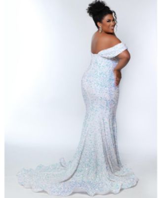 Women's Off the Shoulder Plus Size Sequin Velvet Fitted Formal Gown