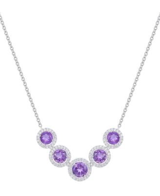 Macy's - Amethyst (3-1/4 ct. t.w.) & Lab Grown White Sapphire (5/8 ct. t.w.) Five Stone Halo 17" Collar Necklace in Sterling Silver (Also in Citrine & Blue Topaz