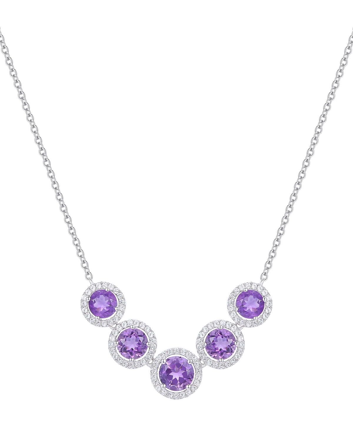 Amethyst (3-1/4 ct. t.w.) & Lab Grown White Sapphire (5/8 ct. t.w.) Five Stone Halo 17" Collar Necklace in Sterling Silver (Also in Citrine & Blue Top