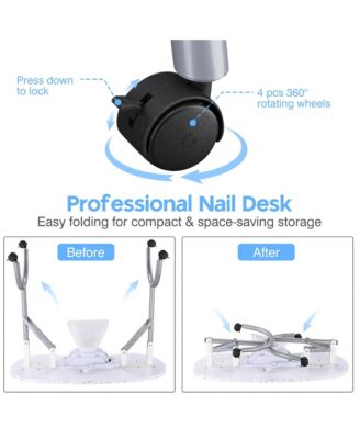 Folding Manicure Nail Table & Rolling Makeup Train Case Mermaid Silver