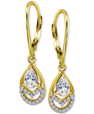 Cubic Zirconia Pear & Round Leverback Drop Earrings, Macy's Exclusive 