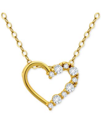 Cubic Zirconia Half Heart Pendant Necklace in Sterling Silver, 16" + 2" extender