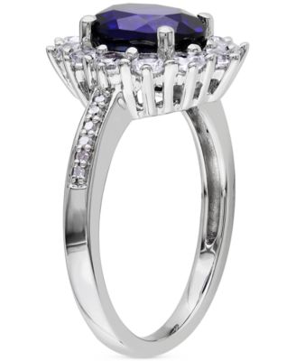 Gemstone & Diamond Accent Halo Ring in Sterling Silver