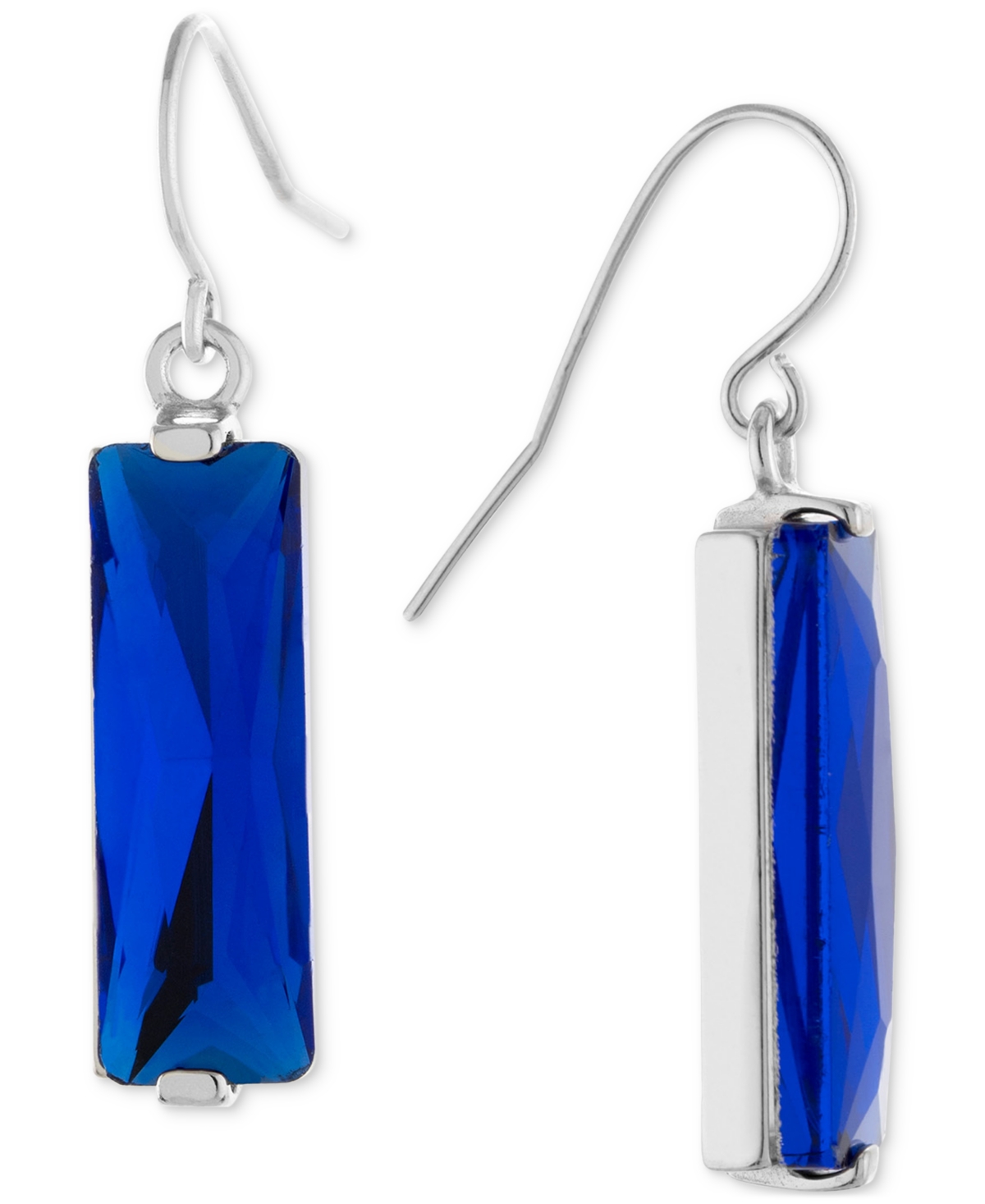 Color Crystal Rectangle Drop Earrings in Sterling Silver - Blue