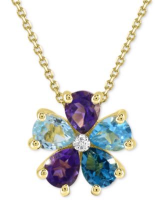 Macy's - Rhodolite Garnet Flower 18" Pendant Necklace (3-3/4 ct. t.w.) in 14k Gold-Plated Sterling Silver