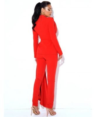 Women's Vayla Red Skinny Fit Crepe Trousers