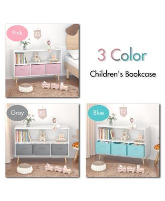 Kids bookcase with Collapsible Fabric Drawers, Children's Book Display, Toy Storage Cabinet Organizer