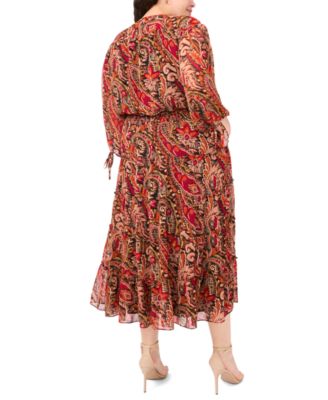 Plus Size 3/4-Sleeve Chiffon Midi Dress