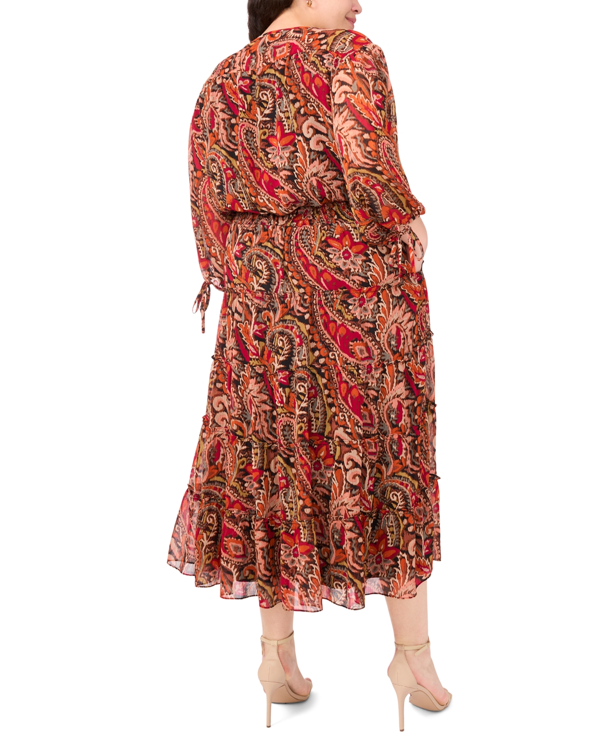Msk Plus Size 3/4-sleeve Chiffon Midi Dress In Brown