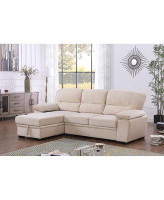 97.5"W Beige Velvet Fabric Reversible Sleeper Sectional Sofa Chaise
