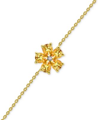 Multi Gemstone with Diamond Accent Flower Statement Bracelet in 14K Gold-Plated Sterling Silver