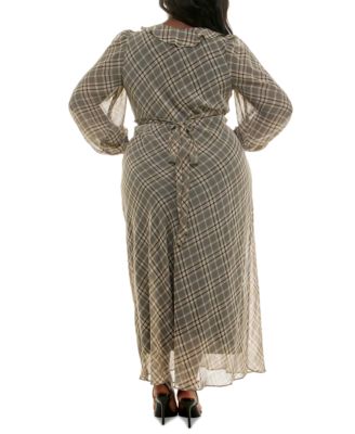 Plus Size Chiffon Ruffled V-Neck Maxi Dress