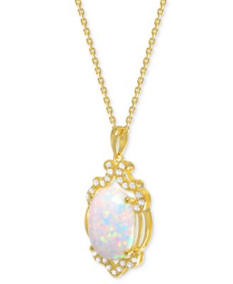 Lab Grown Opal 14x10mm Lab-created White Sapphire 1/3 ct. t.w. Oval Statement Pendant in 14K Gold-Plated Sterling Silver