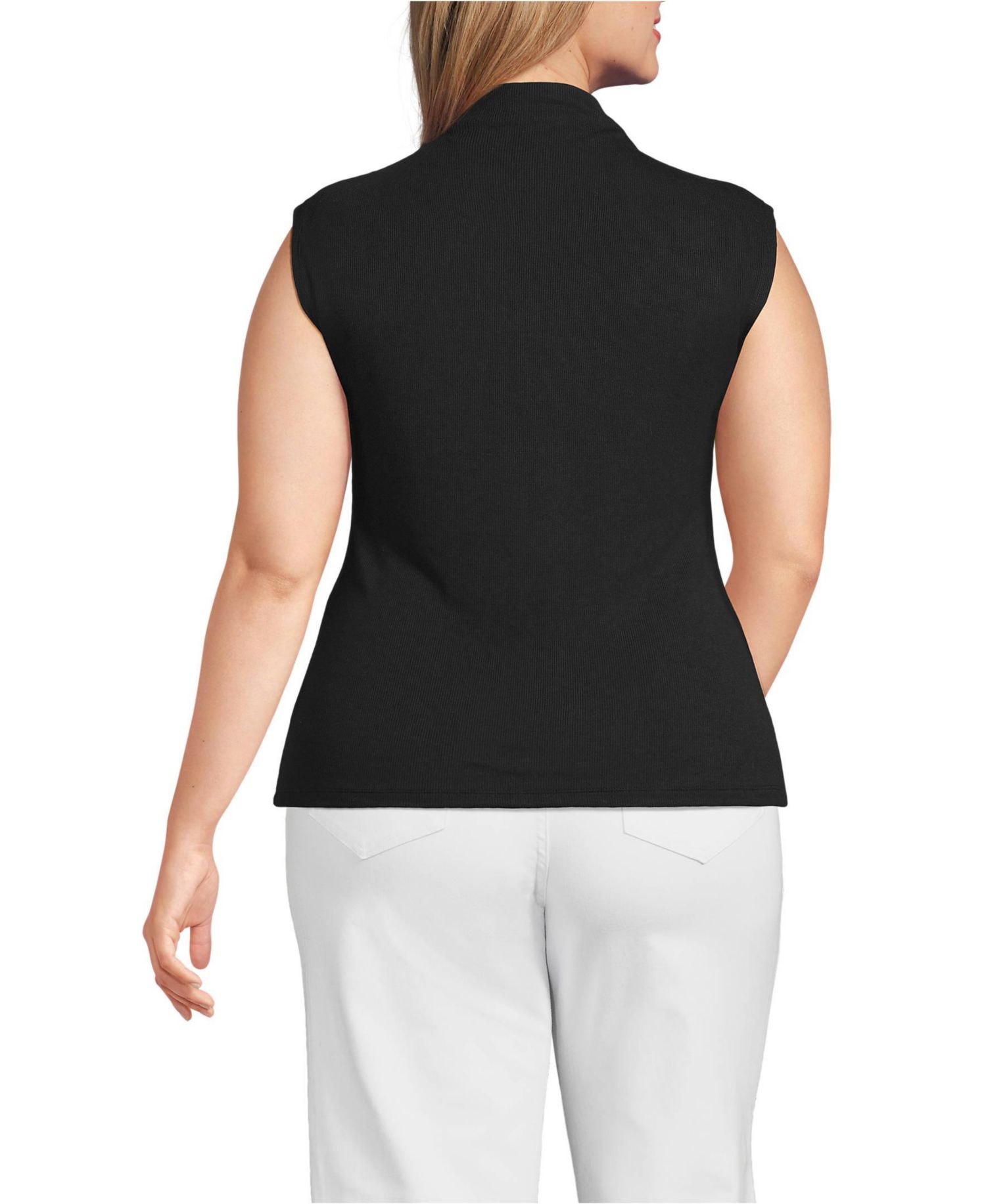 Plus Size Cap Sleeve Drapey Rib Fitted Funnel Neck Tank