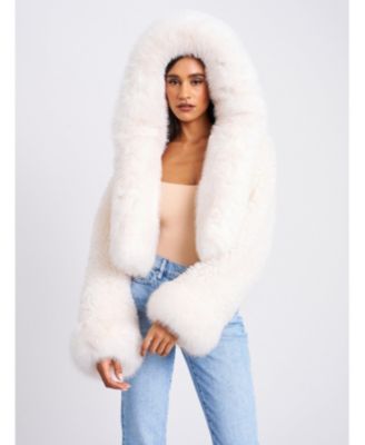 Women's Kali White Cropped Faux Fur Jacket With Hood