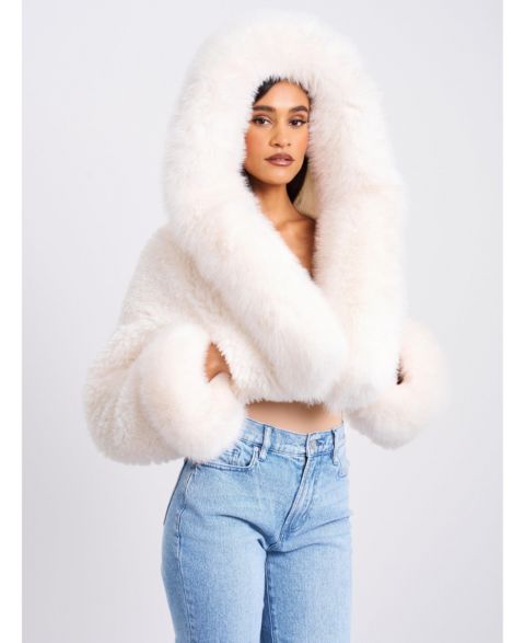 Женские куртки Miss Circle Kali White Cropped Faux Fur Jacket With Hood