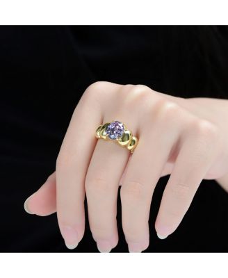 14K Gold Plated with Purple Cubic Zirconia Cocktail Ring