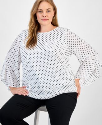 Plus Size Polka-Dot Ruffle-Sleeve Blouse
