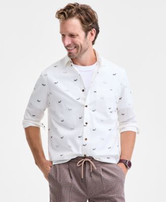 Club Room - Men's Basset Hound Print Brushed Cotton Button-Down Shirt