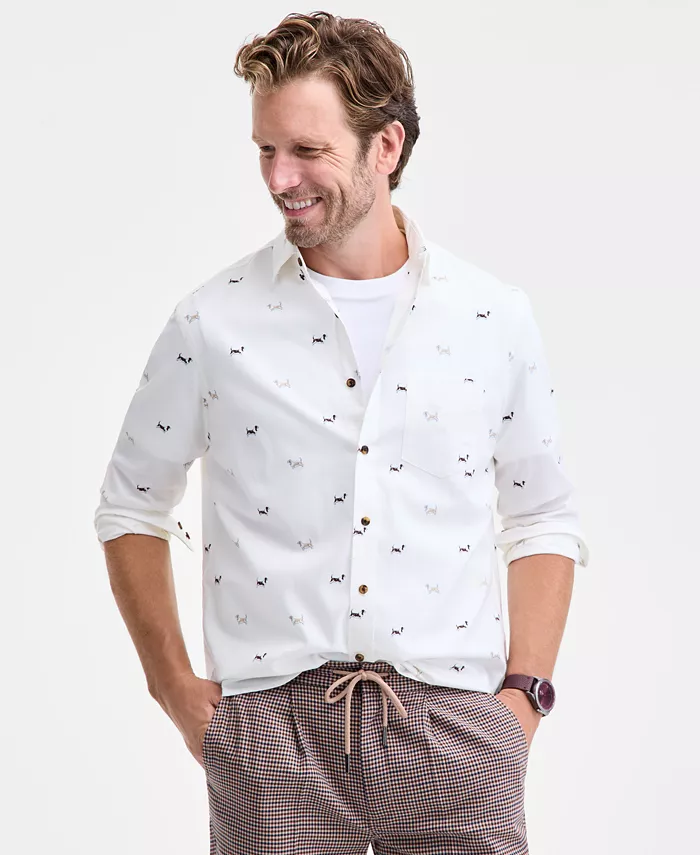 Men's Basset Hound Print Brushed Cotton Button-Down Shirt