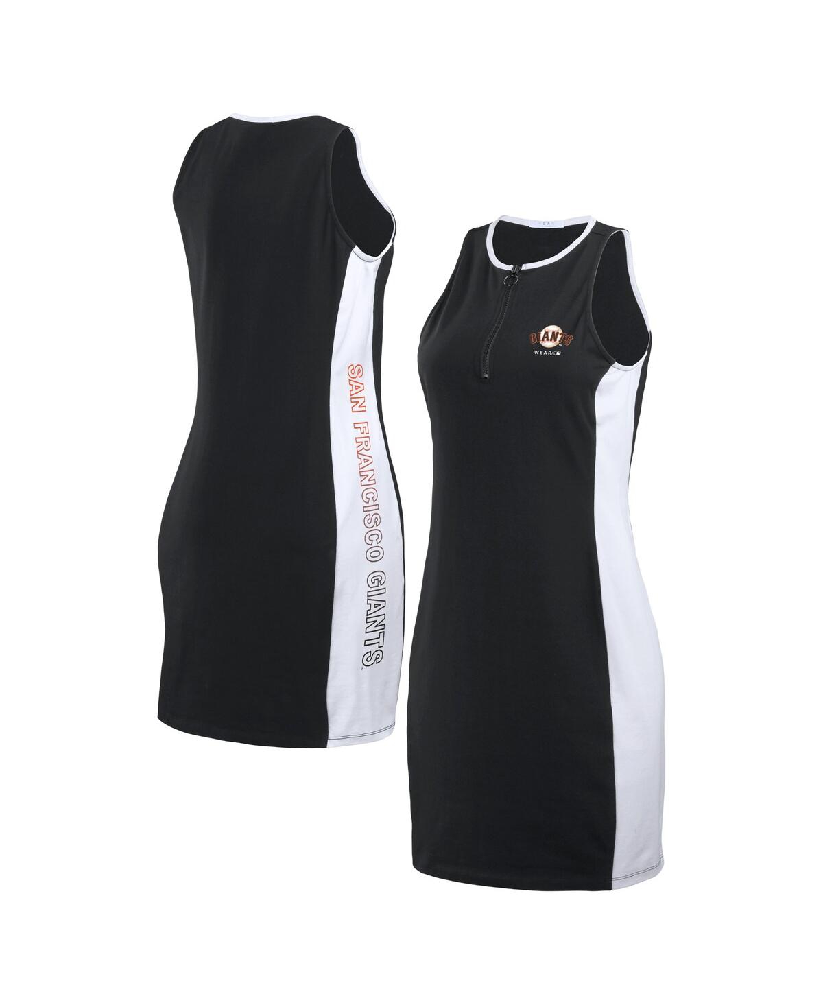 Women's Black San Francisco Giants Color Block Quarter-Zip Sleeveless Dress - Black