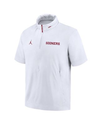 Men's White Oklahoma Sooners 2024 Sideline Coach Short Sleeve Half-Zip Hoodie Jacket