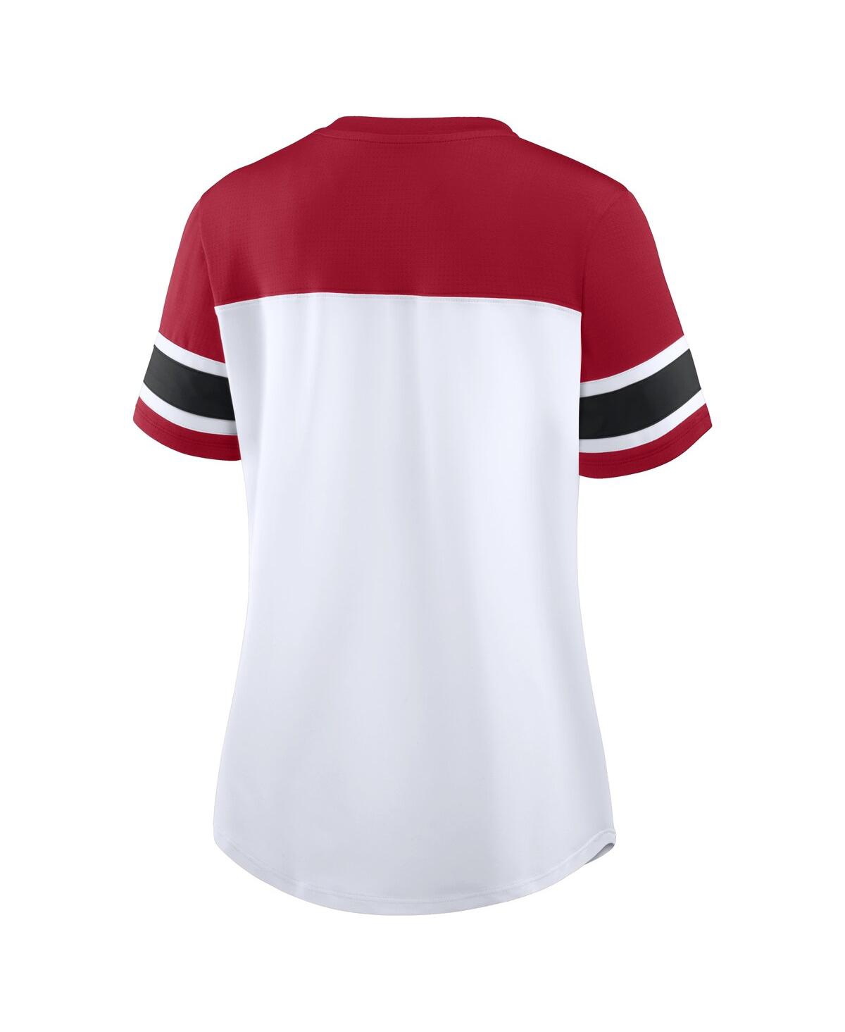 Fanatics Women's White/scarlet San Francisco 49ers Athena Rhinestone Lace-up V-neck T-shirt In Red