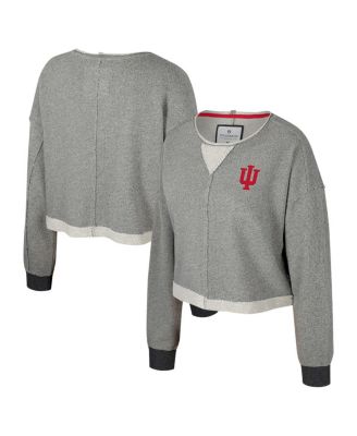 Colosseum - Women's Charcoal Indiana Hoosiers Magnum Scoop Neck Cropped Pullover Sweatshirt