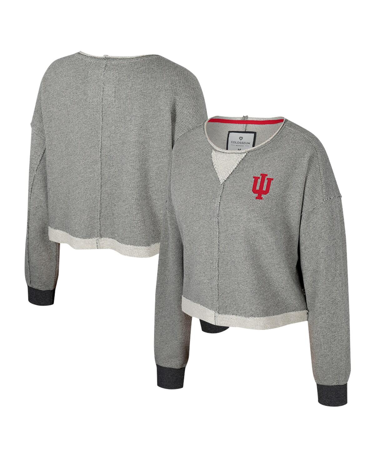 Women's Charcoal Indiana Hoosiers Magnum Scoop Neck Cropped Pullover Sweatshirt - Charcoal