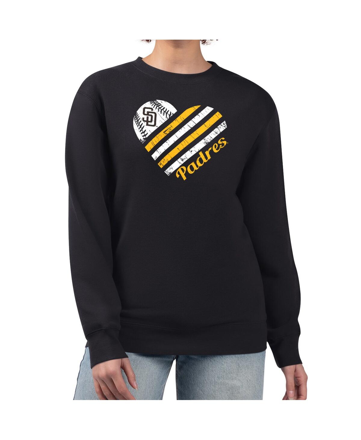 Women's Black San Diego Padres Heart Logo Fleece Pullover Sweatshirt - Black