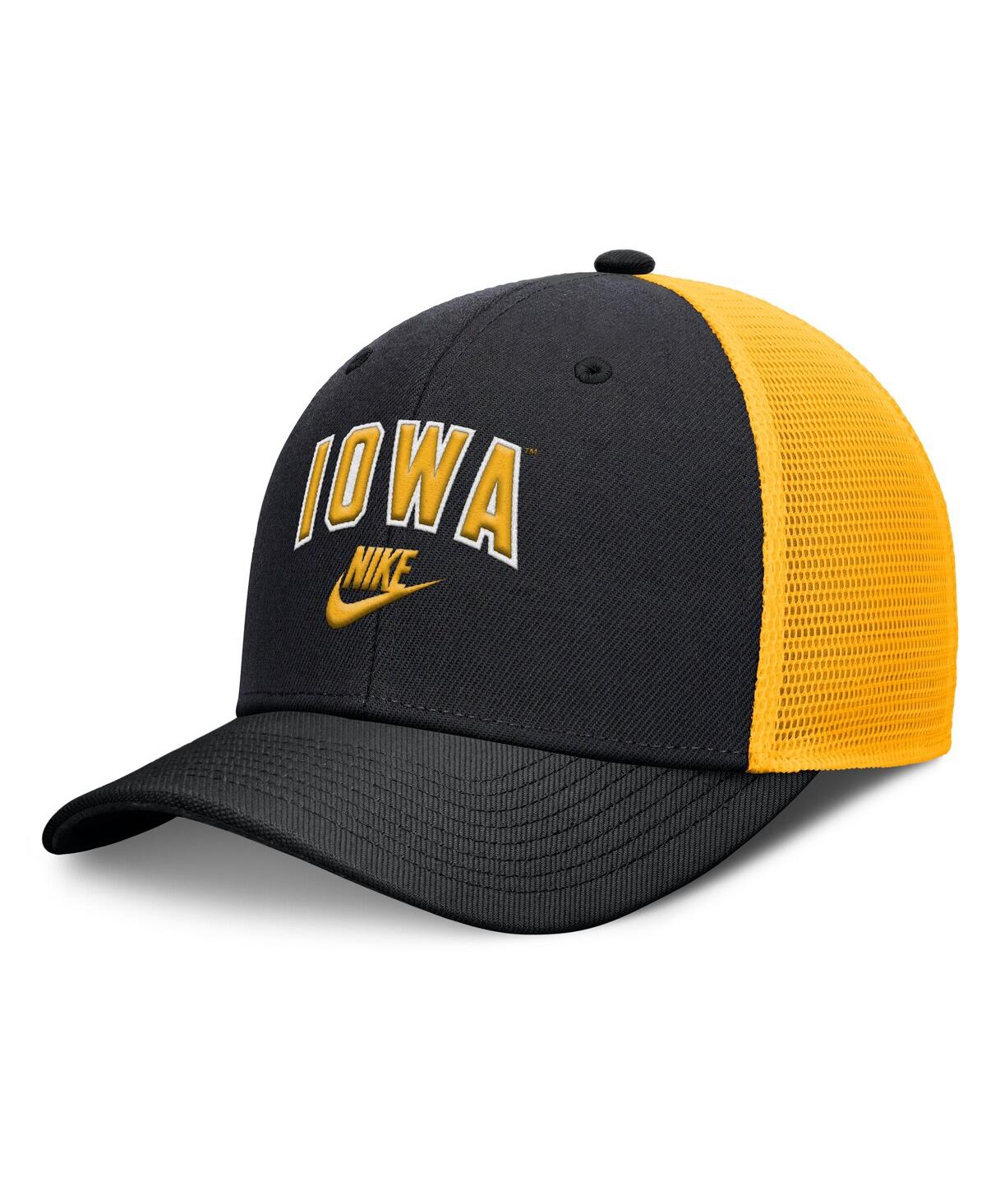 Nike Men's Black/gold Iowa Hawkeyes Legacy Arch Rise Performance Trucker Adjustable Hat In Black