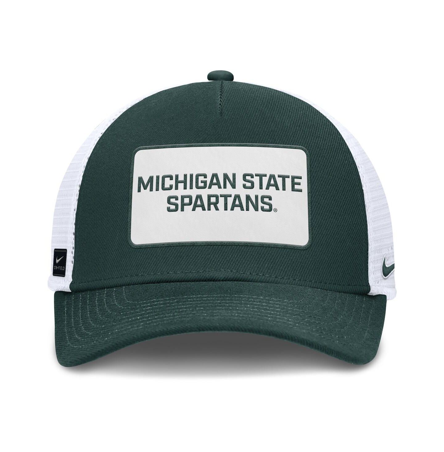 Мужская кепка Nike Green/White Michigan State Spartans 2025 On-Field Rise Patch Trucker Adjustable Hat — фото 2