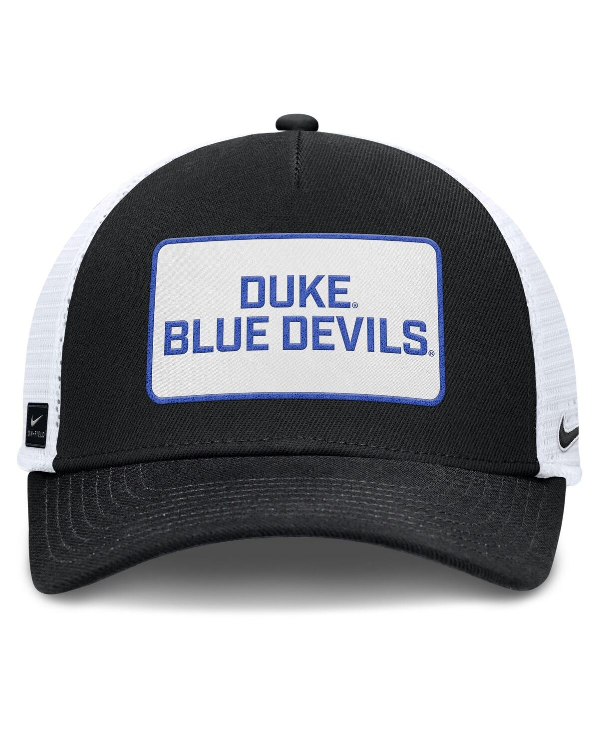 Nike Men's Black/white Duke Blue Devils 2025 On-field Rise Patch Trucker Adjustable Hat In Black