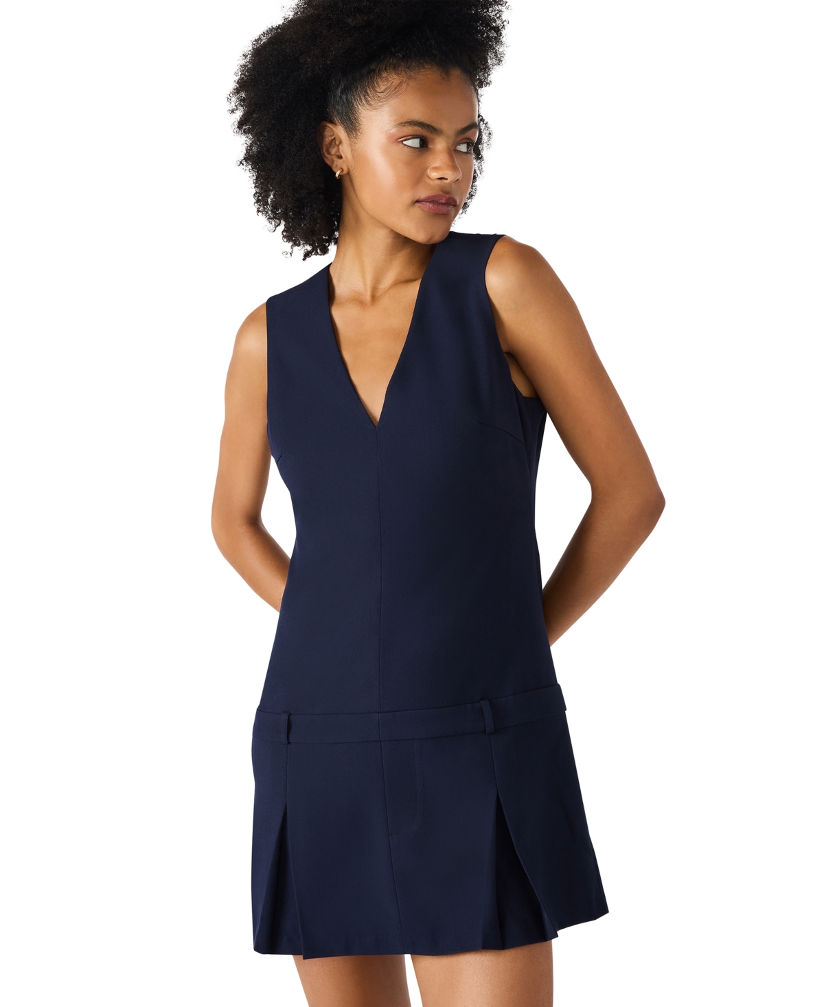 Steve Madden Henley Box Pleat Minidress In Blue