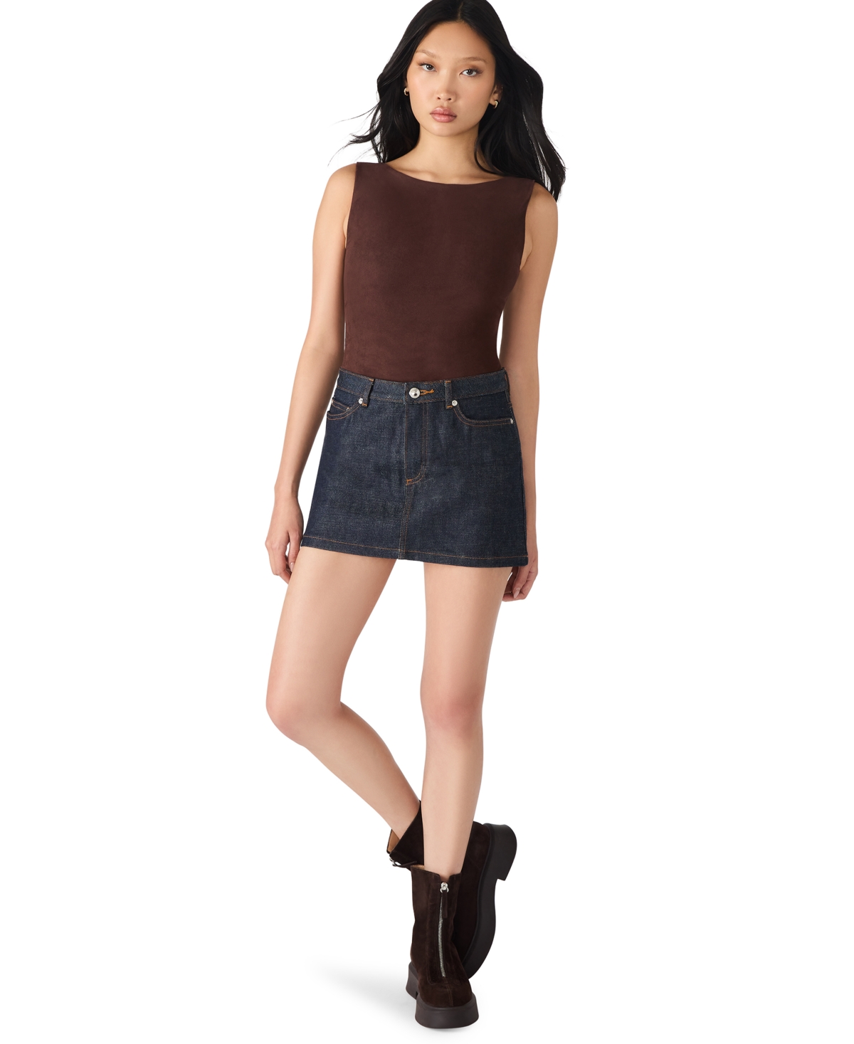 Steve Madden Ornellia Faux Suede Bodysuit In Brown