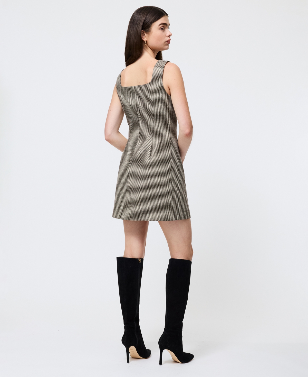 French Connection Houndstooth Mini Dress In Green
