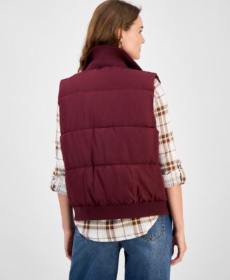 Women's Ribbed-Trim Puffer Vest