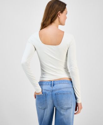 Juniors' Square-Neck Double-Layer Long-Sleeve